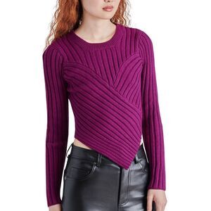 NWT Steve Madden Women's Melissa Asymmetrical-Hem Ribbed Sweater - Plum